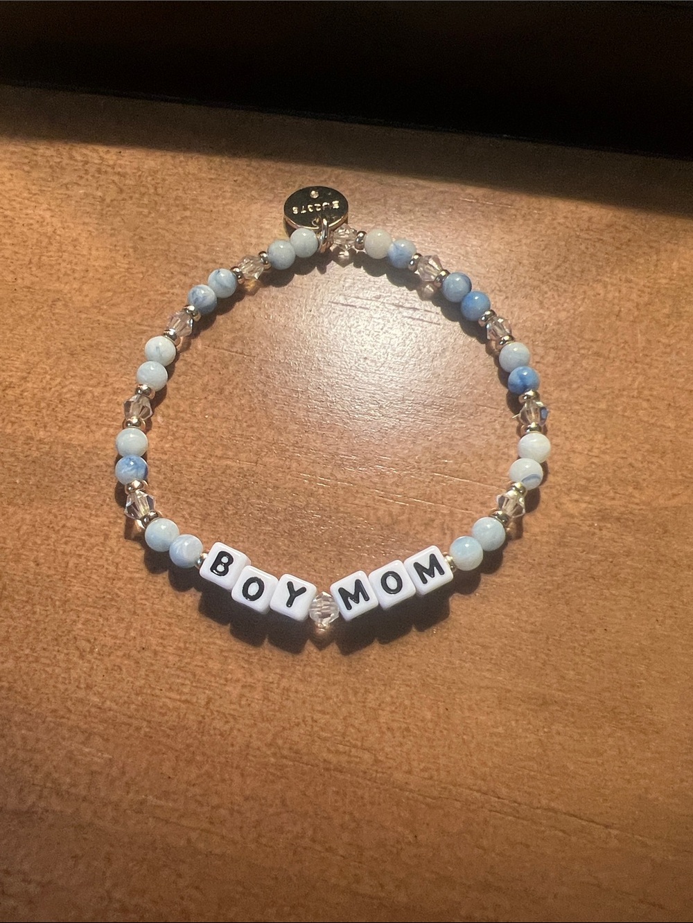Little Words Project "Boy Mom" Blue Beaded Stretch Bracelet